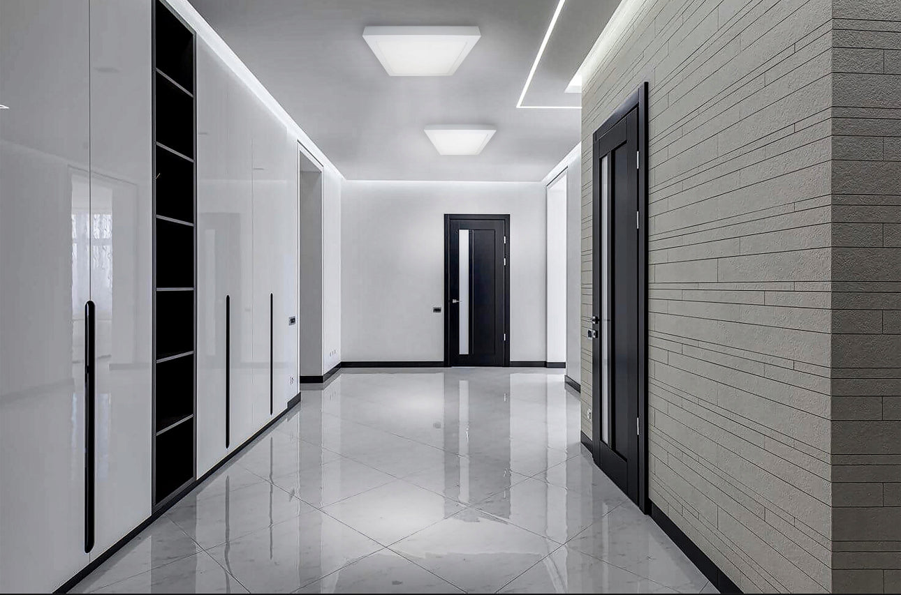 firkantet LED-taklampe med moderne design og energiklasse A, perfekt for stue, kjøkken eller gang, enkel montering, nøytralt hvitt lys på 4000K, lang levetid og lavt strømforbruk