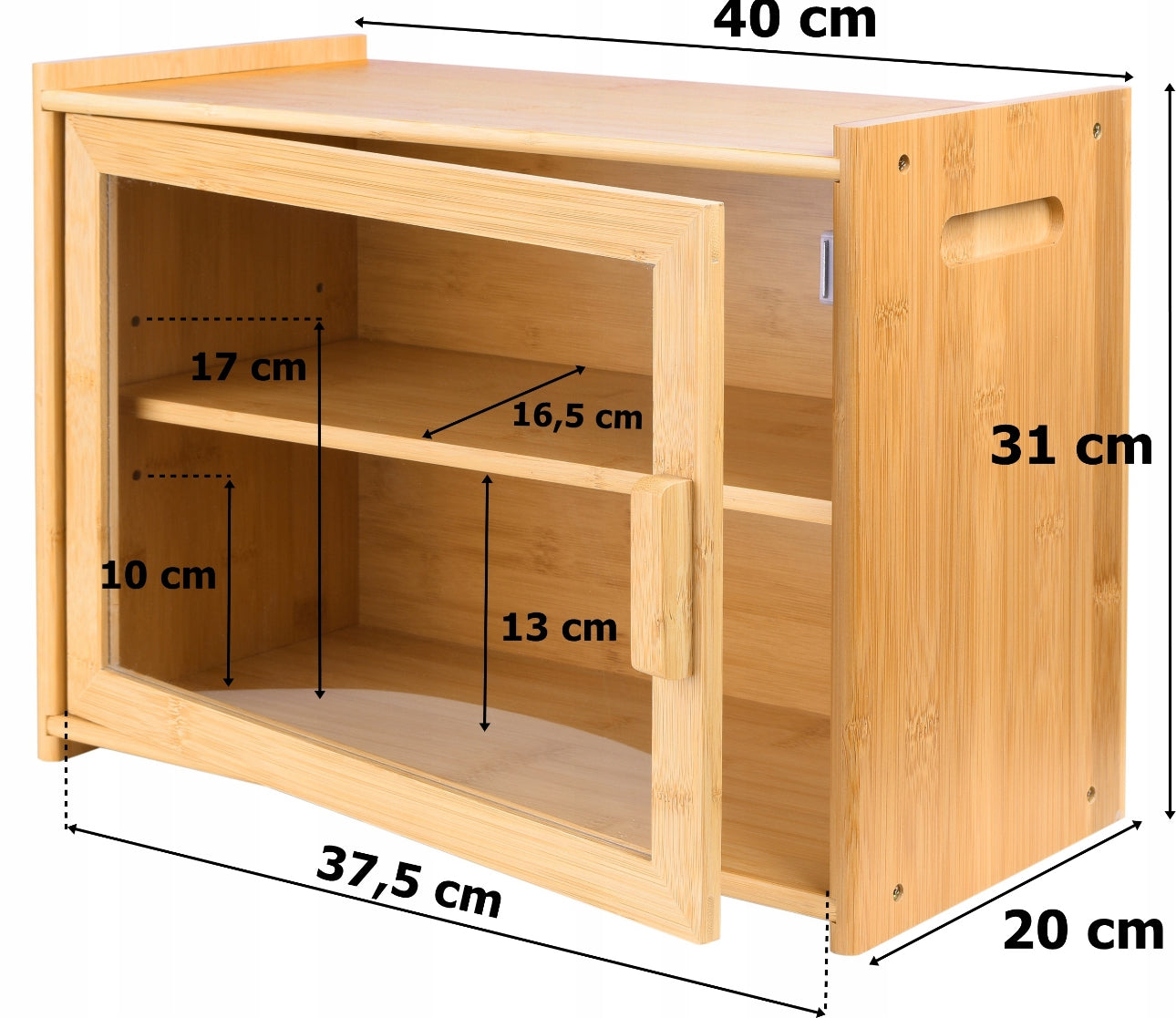 Bambus Brødboks Med Plexiglassvindu – 40x20x31 cm, Naturlig Bambus, To Nivåer, Magnetisk Lås for Ferskt Brød