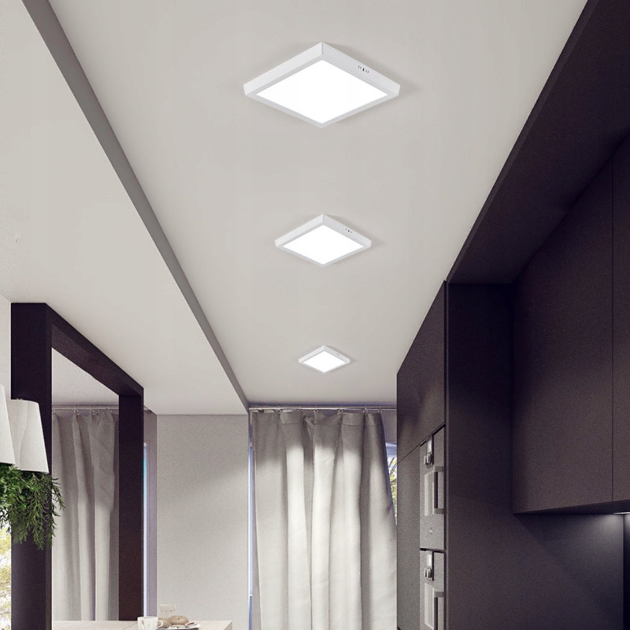 firkantet LED-taklampe med moderne design og energiklasse A, perfekt for stue, kjøkken eller gang, enkel montering, nøytralt hvitt lys på 4000K, lang levetid og lavt strømforbruk