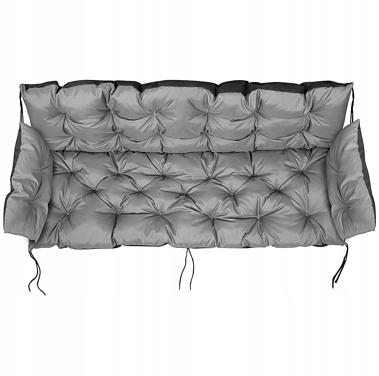 Vanntett hagepute med rygg og sete 120x60x50 cm i slitesterk grå codura med silikonfiberfyll – perfekt til benk, huske eller pallemøbler utendørs.