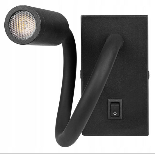Svart LED vegglampe med fleksibel arm og bryter