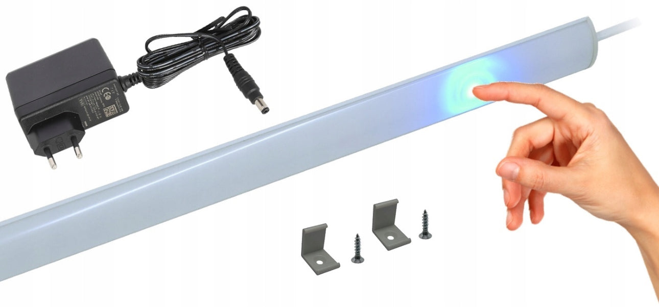 Smal dimbar LED lyslist i aluminium med touchbryter og monteringsbraketter