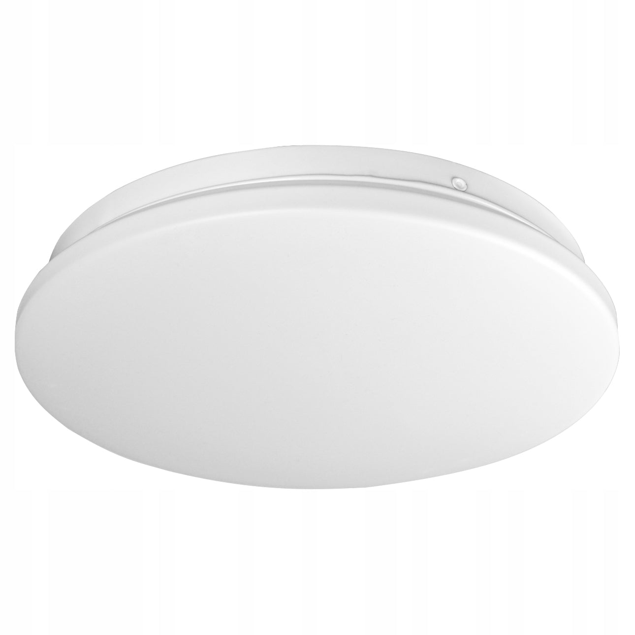 Minimalistisk hvit LED taklampe med glatt overflate og rund form