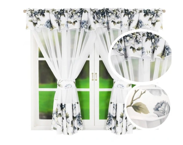 GARDIN KLAR I BLOMSTERMØNSTER VOIL GARDINER 400 cm x 160 cm