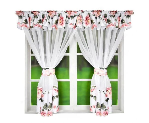 GARDIN KLAR I BLOMSTERMØNSTER VOIL GARDINER 400 cm x 160 cm
