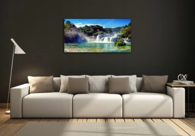 FANTASTISK FOSSEFALL: NYDELIG BILDE I HERDET GLASS - 100X50CM
