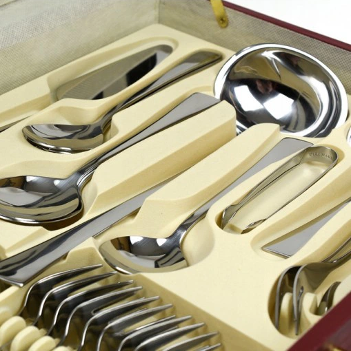 Bestikksett 72 Deler for 12 Personer – Rustfritt Stål, Sølvfarget, Leveres i Elegant Rød og Sort Koffert