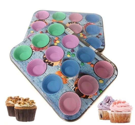 MUFFINSBRETT + 12 SILIKONFORMER